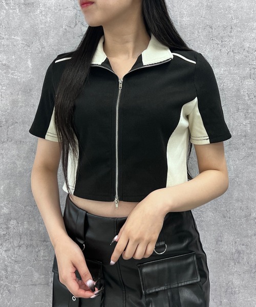 Figments(フィグメンツ)の「SSバイカラートラックジャケット(ジャージ・レディース・ブラウン/オフホワイト・FREE)」の2枚目の写真