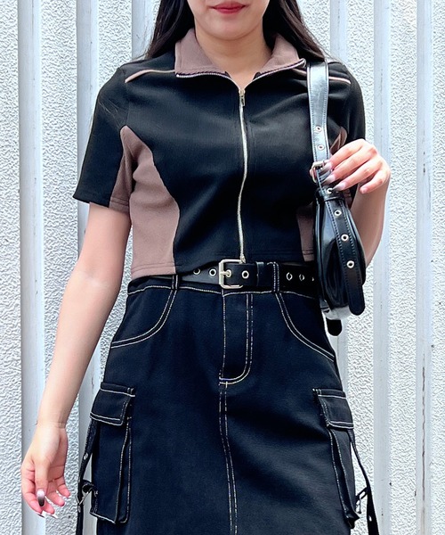 Figments(フィグメンツ)の「SSバイカラートラックジャケット(ジャージ・レディース・ブラウン/オフホワイト・FREE)」の5枚目の写真