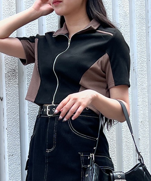 Figments(フィグメンツ)の「SSバイカラートラックジャケット(ジャージ・レディース・ブラウン/オフホワイト・FREE)」の7枚目の写真