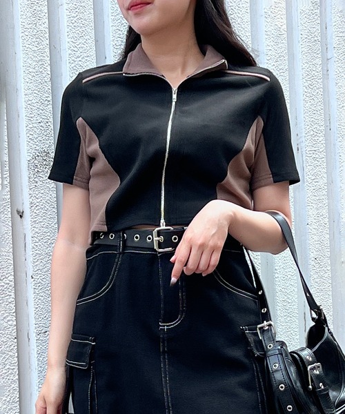 Figments(フィグメンツ)の「SSバイカラートラックジャケット(ジャージ・レディース・ブラウン/オフホワイト・FREE)」の9枚目の写真