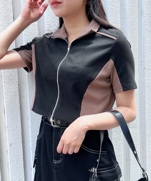 Figments(フィグメンツ)の「SSバイカラートラックジャケット(ジャージ・レディース・ブラウン/オフホワイト・FREE)」の10枚目の写真