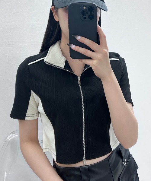 Figments(フィグメンツ)の「SSバイカラートラックジャケット(ジャージ・レディース・ブラウン/オフホワイト・FREE)」の11枚目の写真