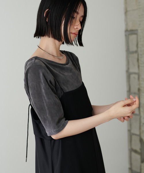 LARUTA(ラルータ)の「【LARUTA】ベロアチュール半袖プルオーバー(Tシャツ/カットソー・レディース・グリーン系その他/ブラック/アイボリー/チャコールグレー・FREE)」の3枚目の写真