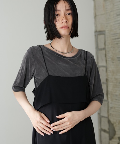 LARUTA(ラルータ)の「【LARUTA】ベロアチュール半袖プルオーバー(Tシャツ/カットソー・レディース・グリーン系その他/ブラック/アイボリー/チャコールグレー・FREE)」の16枚目の写真
