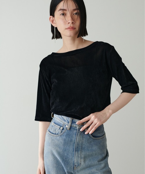 LARUTA(ラルータ)の「【LARUTA】ベロアチュール半袖プルオーバー(Tシャツ/カットソー・レディース・グリーン系その他/ブラック/アイボリー/チャコールグレー・FREE)」の14枚目の写真
