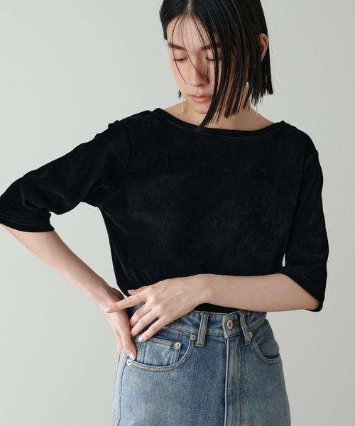 LARUTA(ラルータ)の「【LARUTA】ベロアチュール半袖プルオーバー(Tシャツ/カットソー・レディース・グリーン系その他/ブラック/アイボリー/チャコールグレー・FREE)」の13枚目の写真