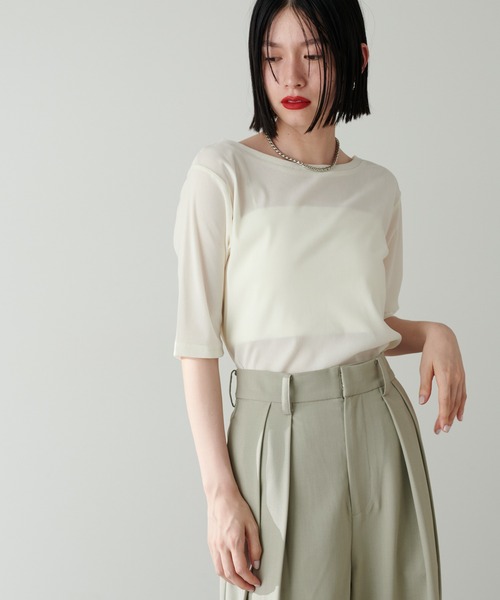 LARUTA(ラルータ)の「【LARUTA】ベロアチュール半袖プルオーバー(Tシャツ/カットソー・レディース・グリーン系その他/ブラック/アイボリー/チャコールグレー・FREE)」の7枚目の写真