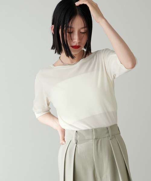 LARUTA(ラルータ)の「【LARUTA】ベロアチュール半袖プルオーバー(Tシャツ/カットソー・レディース・グリーン系その他/ブラック/アイボリー/チャコールグレー・FREE)」の8枚目の写真
