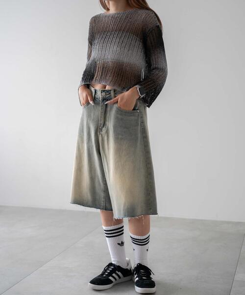 dispark(ディスパーク)の「DISPARK/ウオッシュドデニムハーフパンツ(デニムパンツ・レディース・ライトインディゴブルー/インディゴブルー・MEDIUM/LARGE)」の4枚目の写真