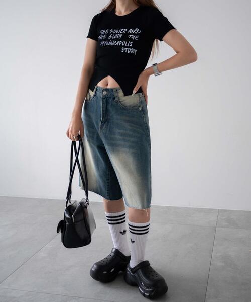 dispark(ディスパーク)の「DISPARK/ウオッシュドデニムハーフパンツ(デニムパンツ・レディース・ライトインディゴブルー/インディゴブルー・MEDIUM/LARGE)」の3枚目の写真