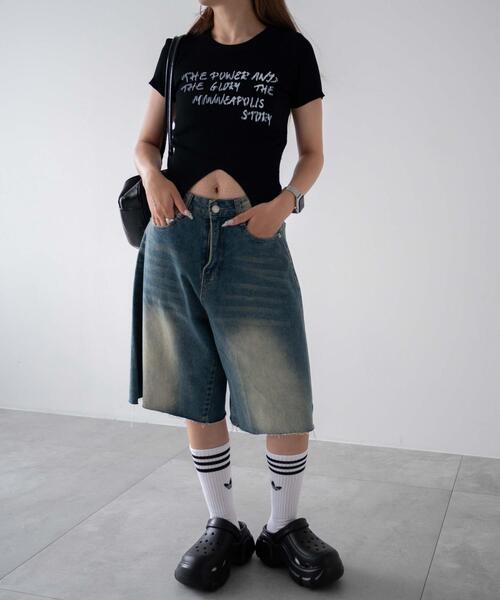 dispark(ディスパーク)の「DISPARK/ウオッシュドデニムハーフパンツ(デニムパンツ・レディース・ライトインディゴブルー/インディゴブルー・MEDIUM/LARGE)」の9枚目の写真