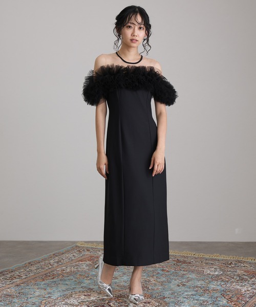 低身長用サイズあり】ミモレ丈&ノースリーブフォーマル同窓会ギャザー