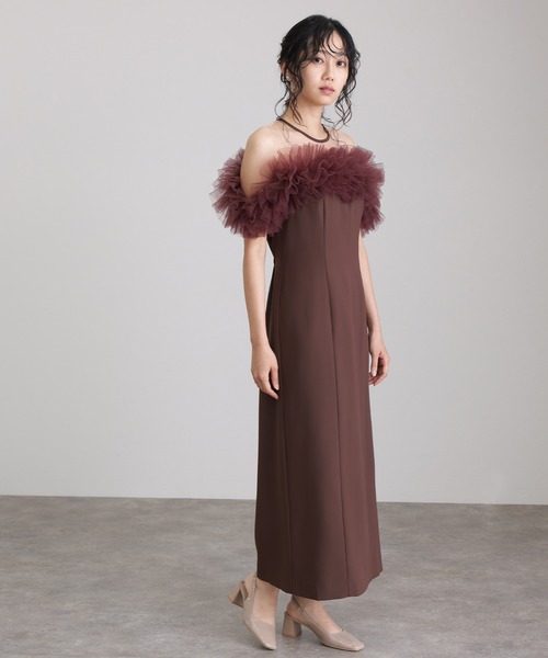 低身長用サイズあり】ミモレ丈&ノースリーブフォーマル同窓会ギャザー