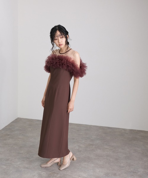 低身長用サイズあり】ミモレ丈&ノースリーブフォーマル同窓会ギャザー