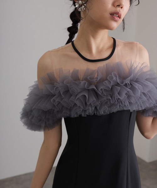atlo ギャザーチュールオフショルダーオケージョンドレス 結婚式 お呼ばれ atlo ギャザーチュールオフショルダーオケージョンドレス PourVous