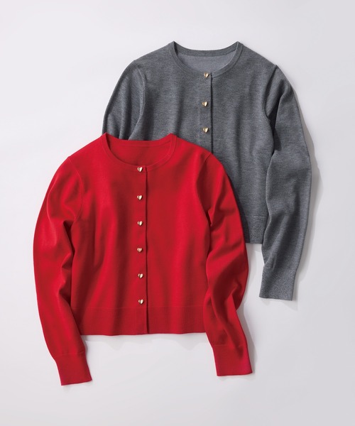 STRAWBERRY-FIELDS（ストロベリーフィールズ）の「ﾊｰﾄ釦ﾆｯﾄｶｰﾃﾞｨｶﾞﾝ（カーディガン/ボレロ・レディース・レッド/ネイビー/ブラック/トップグレー/キャメル・2）」の5枚目の写真