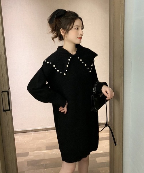 SHEPP(シープ)の「《26年秋冬新色追加》パール襟付き ニットミニワンピース(ワンピース・レディース・レッド/ブラック/グレー・F)」の15枚目の写真