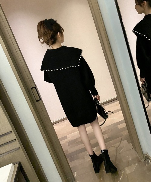 SHEPP(シープ)の「《26年秋冬新色追加》パール襟付き ニットミニワンピース(ワンピース・レディース・レッド/ブラック/グレー・F)」の18枚目の写真