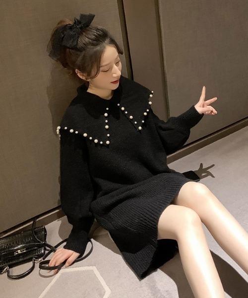 SHEPP(シープ)の「《26年秋冬新色追加》パール襟付き ニットミニワンピース(ワンピース・レディース・レッド/ブラック/グレー・F)」の20枚目の写真