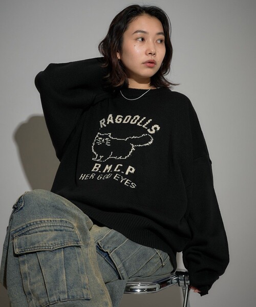 PUBLUX(パブリュクス)の「Bohemian Chop/ボヘミアンチョップ RAGDOLLS CAT ラグドール キャット ジャガードニット 限定展開(ニット/セーター・レディース・ネイビー/アッシュグレー/ブラック・L/M/S)」の10枚目の写真