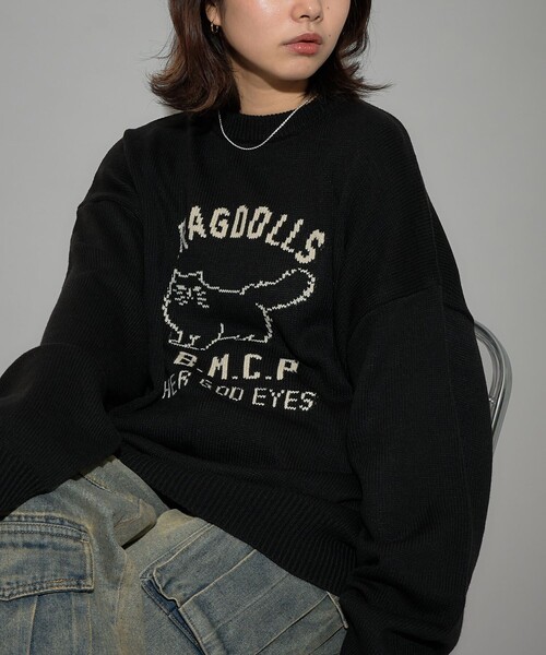 PUBLUX(パブリュクス)の「Bohemian Chop/ボヘミアンチョップ RAGDOLLS CAT ラグドール キャット ジャガードニット 限定展開(ニット/セーター・レディース・ネイビー/アッシュグレー/ブラック・L/M/S)」の12枚目の写真