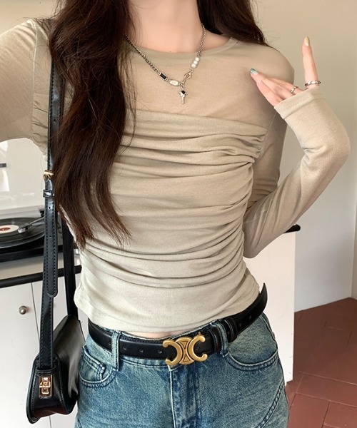 Diosfront(ディオスフロント)の「シアー切替インナーカットソー(Tシャツ/カットソー・レディース・ホワイト/ライトグリーン/モカ・M/L/XL)」の14枚目の写真