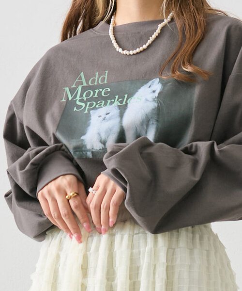 w closet（ダブルクローゼット）の「猫プリントロンTEE（Tシャツ/カットソー・レディース・ブルー/オフホワイト/チャコールグレー・FREE）」の3枚目の写真