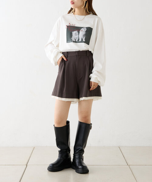 w closet（ダブルクローゼット）の「猫プリントロンTEE（Tシャツ/カットソー・レディース・ブルー/オフホワイト/チャコールグレー・FREE）」の9枚目の写真