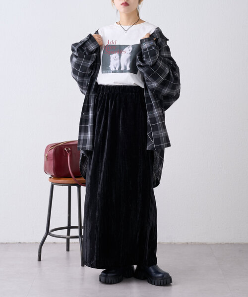 w closet（ダブルクローゼット）の「猫プリントロンTEE（Tシャツ/カットソー・レディース・ブルー/オフホワイト/チャコールグレー・FREE）」の11枚目の写真