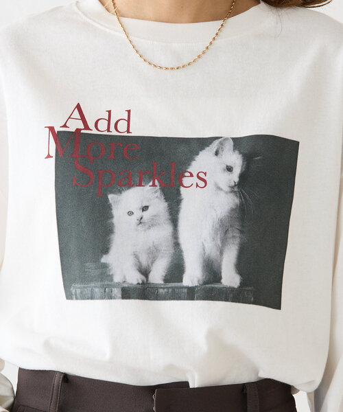 w closet（ダブルクローゼット）の「猫プリントロンTEE（Tシャツ/カットソー・レディース・ブルー/オフホワイト/チャコールグレー・FREE）」の13枚目の写真