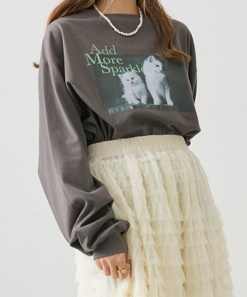 w closet（ダブルクローゼット）の「猫プリントロンTEE（Tシャツ/カットソー・レディース・ブルー/オフホワイト/チャコールグレー・FREE）」の14枚目の写真