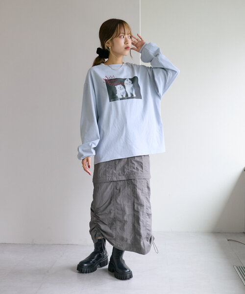 w closet（ダブルクローゼット）の「猫プリントロンTEE（Tシャツ/カットソー・レディース・ブルー/オフホワイト/チャコールグレー・FREE）」の20枚目の写真