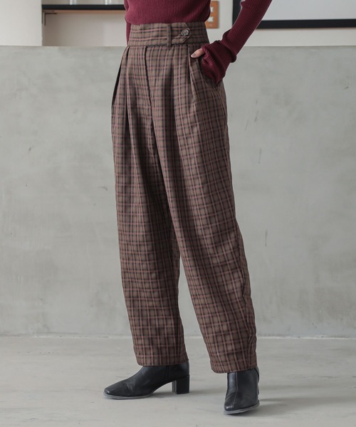 n'OrLABEL(ノアールレーベル)の「チェックテーパードパンツ(その他パンツ・レディース・ブラウン/ブルー・2/1)」の4枚目の写真