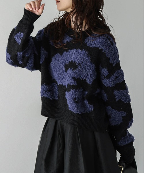 AMELY(エミリー)の「フラワージャガードニット(ニット/セーター・レディース・ブルー/ホワイト・フリー)」の9枚目の写真