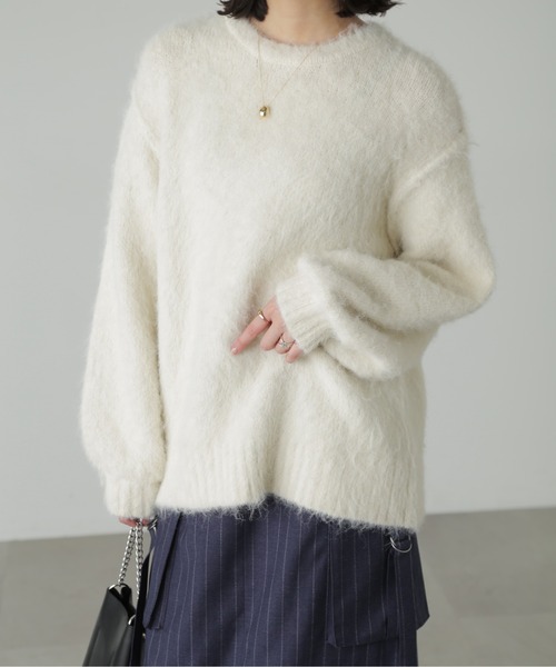 FREE'S MART（フリーズマート）の「◇ウール混シャギークルーネックニット（ニット/セーター・レディース・ホワイト/グレー/ベージュ/グリーン/ピンク・FREE）」の2枚目の写真