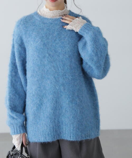 FREE'S MART（フリーズマート）の「◇ウール混シャギークルーネックニット（ニット/セーター・レディース・ホワイト/グレー/ベージュ/グリーン/ピンク・FREE）」の4枚目の写真