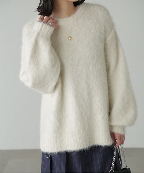 FREE'S MART（フリーズマート）の「◇ウール混シャギークルーネックニット（ニット/セーター・レディース・ホワイト/グレー/ベージュ/グリーン/ピンク・FREE）」の9枚目の写真