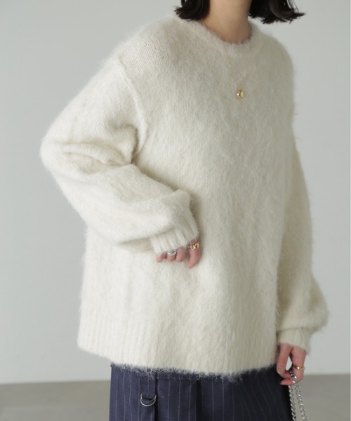 FREE'S MART（フリーズマート）の「◇ウール混シャギークルーネックニット（ニット/セーター・レディース・ホワイト/グレー/ベージュ/グリーン/ピンク・FREE）」の7枚目の写真