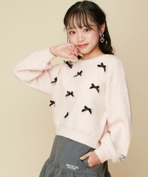 JENNI love（ジェニィラブ）の「【ウォッシャブル】ダイヤ柄リボン付きニット（ニット/セーター・キッズ）」