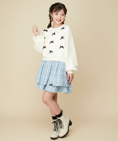 JENNI love（ジェニィラブ）の「【ウォッシャブル】ダイヤ柄リボン付きニット（ニット/セーター・キッズ・ピンク/ラベンダー/オフホワイト・130cm/140cm/150cm/160cm）」の4枚目の写真