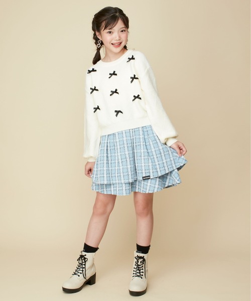 JENNI love（ジェニィラブ）の「【ウォッシャブル】ダイヤ柄リボン付きニット（ニット/セーター・キッズ・ピンク/ラベンダー/オフホワイト・130cm/140cm/150cm/160cm）」の5枚目の写真