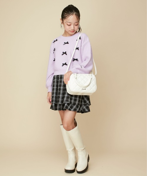 JENNI love（ジェニィラブ）の「【ウォッシャブル】ダイヤ柄リボン付きニット（ニット/セーター・キッズ・ピンク/ラベンダー/オフホワイト・130cm/140cm/150cm/160cm）」の7枚目の写真