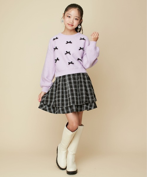 JENNI love（ジェニィラブ）の「【ウォッシャブル】ダイヤ柄リボン付きニット（ニット/セーター・キッズ・ピンク/ラベンダー/オフホワイト・130cm/140cm/150cm/160cm）」の8枚目の写真