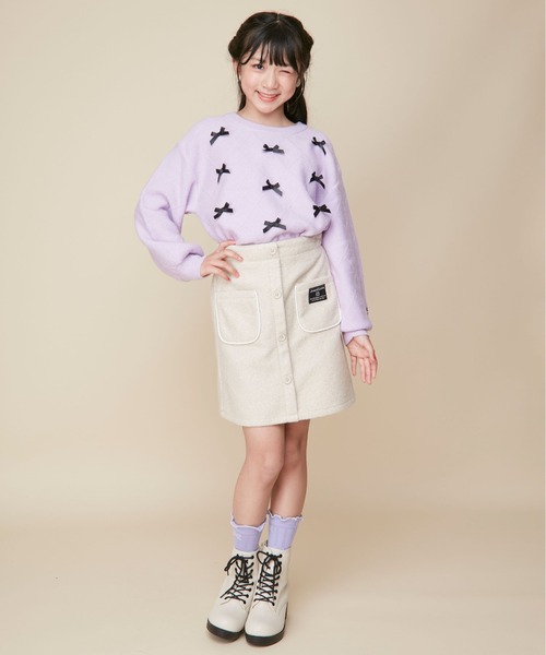 JENNI love（ジェニィラブ）の「【ウォッシャブル】ダイヤ柄リボン付きニット（ニット/セーター・キッズ・ピンク/ラベンダー/オフホワイト・130cm/140cm/150cm/160cm）」の11枚目の写真