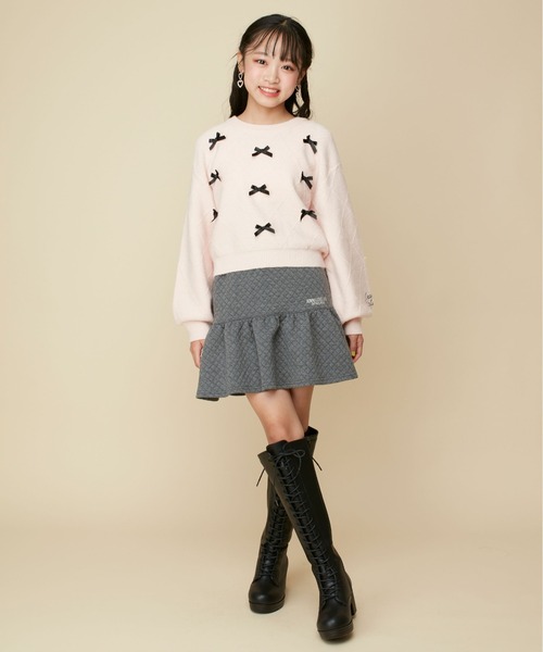 JENNI love（ジェニィラブ）の「【ウォッシャブル】ダイヤ柄リボン付きニット（ニット/セーター・キッズ・ピンク/ラベンダー/オフホワイト・130cm/140cm/150cm/160cm）」の13枚目の写真