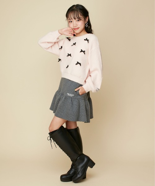 JENNI love（ジェニィラブ）の「【ウォッシャブル】ダイヤ柄リボン付きニット（ニット/セーター・キッズ・ピンク/ラベンダー/オフホワイト・130cm/140cm/150cm/160cm）」の15枚目の写真