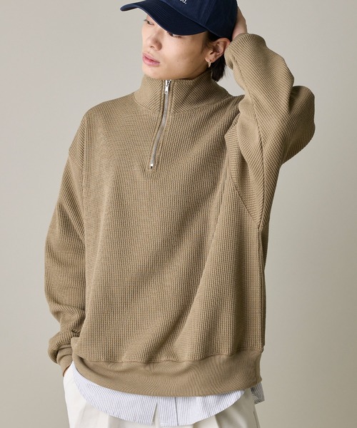 【セール】《ユニセックス》オーバーサイズワッフルハーフジッププルオーバー【男女兼用】（Tシャツ/カットソー）｜I.T.'S international（イッツインターナショナル）