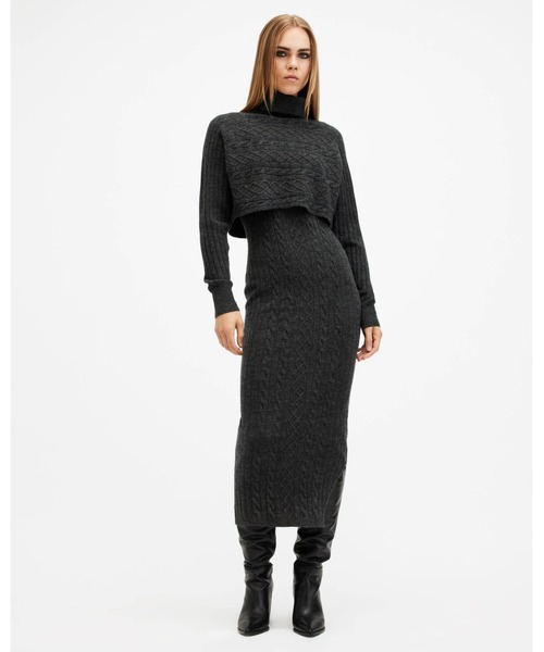 ALLSAINTS(オールセインツ)の「MURIEL 2-IN-1 KNITTED SLIM MIDI DRESS | MURIEL 2-IN-1 ニット スリム ミディ ドレス・ワンピース(ワンピース・レディース・ブラック系その他・M/S/XS/L)」の6枚目の写真