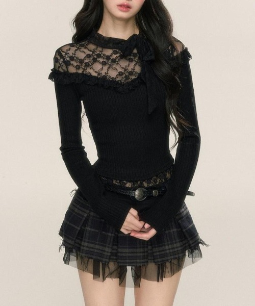 Achic(アシック)の「レースフリルニットボレロ(Tシャツ/カットソー・レディース・ブラック/ホワイト・M)」の12枚目の写真