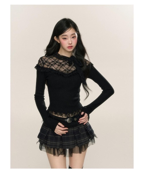 Achic(アシック)の「レースフリルニットボレロ(Tシャツ/カットソー・レディース・ブラック/ホワイト・M)」の16枚目の写真